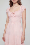 Gauze Knit Tie Front Tiered Dress