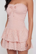 Strapless Eyelet Ruffle Mini Dress