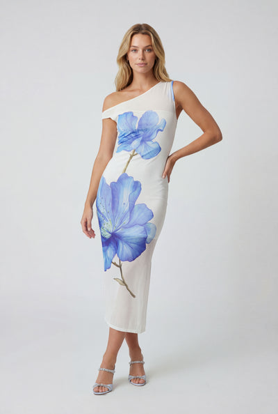 Floral Mesh One Shoulder Asymmetrical Dress