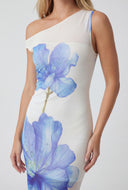 Floral Mesh One Shoulder Asymmetrical Dress