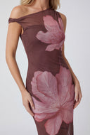 Floral Mesh One Shoulder Asymmetrical Dress