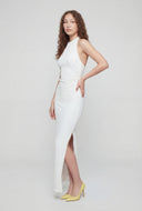 Textured Keyhole Halter Maxi Dress