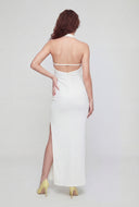 Textured Keyhole Halter Maxi Dress