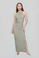 Textured Keyhole Halter Maxi Dress