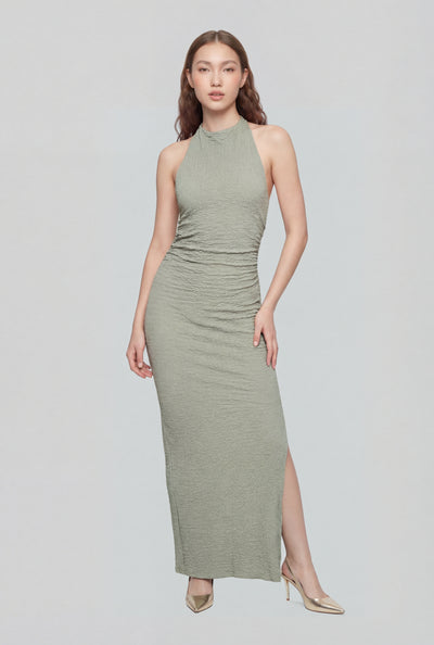 Textured Keyhole Halter Maxi Dress