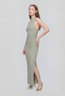 Textured Keyhole Halter Maxi Dress