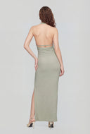 Textured Keyhole Halter Maxi Dress