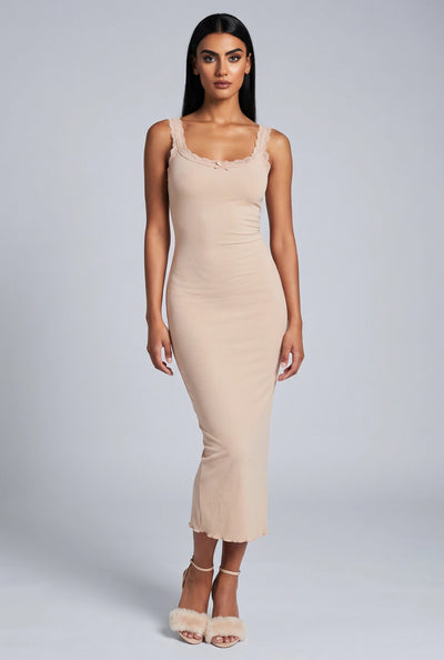 Deborah Ribbed Lace Trim Tank Dress