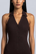 Arisbeth Ribbed Collared Halter Dress