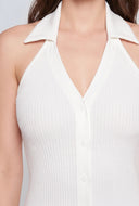 Arisbeth Ribbed Collared Halter Dress