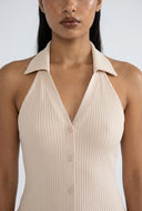 Arisbeth Ribbed Collared Halter Dress