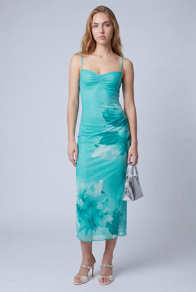 Floral Mesh Open Back Dress