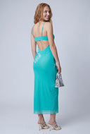 Floral Mesh Open Back Dress