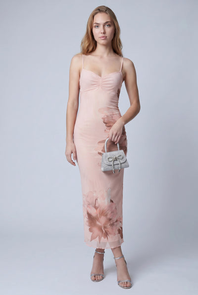 Floral Mesh Open Back Dress