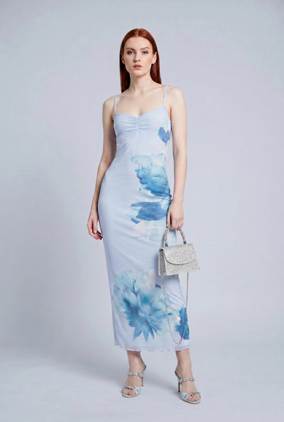 Floral Mesh Open Back Dress