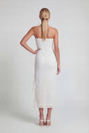 Flora Ruffle Trim Side Slit Lace Strapless Dress