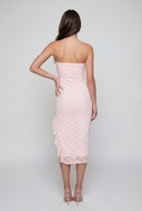 Flora Ruffle Trim Side Slit Lace Strapless Dress