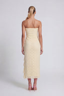 Flora Ruffle Trim Side Slit Lace Strapless Dress