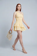 Asymmetrical Eyelet Ruffle Mini Dress