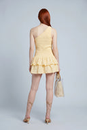 Asymmetrical Eyelet Ruffle Mini Dress