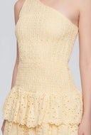 Asymmetrical Eyelet Ruffle Mini Dress