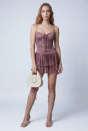 Lace Up Ruffle Tiered Mini Dress