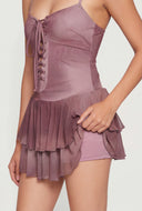 Lace Up Ruffle Tiered Mini Dress