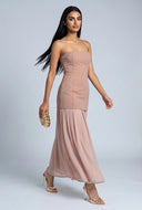 Ruffled Hem Strapless Maxi Dress