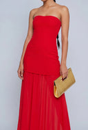 Ruffled Hem Strapless Maxi Dress
