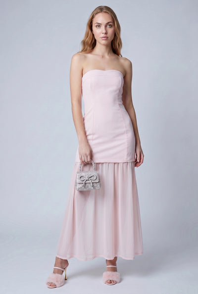 Ruffled Hem Strapless Maxi Dress
