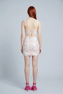 Sequin Lace-Up Back Mini Dress