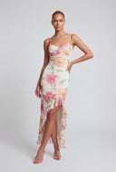 Floral Ruffle Split Hem Maxi Dress