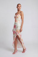 Floral Ruffle Split Hem Maxi Dress