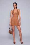 Amoura Faux Suede Halter Mini Dress