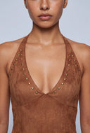 Amoura Faux Suede Halter Mini Dress