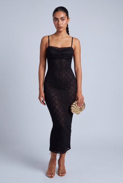 Lace Cowl Neck Maxi Dress