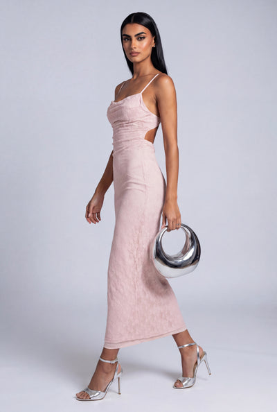Lace Cowl Neck Maxi Dress
