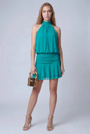 Ruched Ruffle Tiered Mini Dress