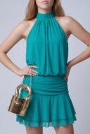 Ruched Ruffle Tiered Mini Dress