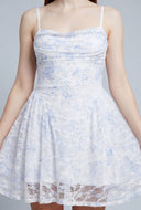 Floral Lace Cowl Neck Mini Dress