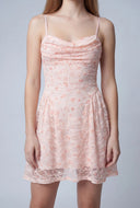 Floral Lace Cowl Neck Mini Dress