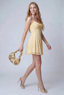 Lace Cowl Neck Mini Dress