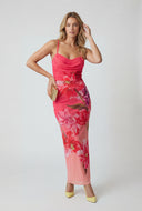 Floral Cowl Sweetheart Maxi Dress
