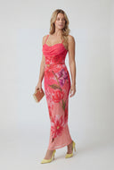 Floral Cowl Sweetheart Maxi Dress