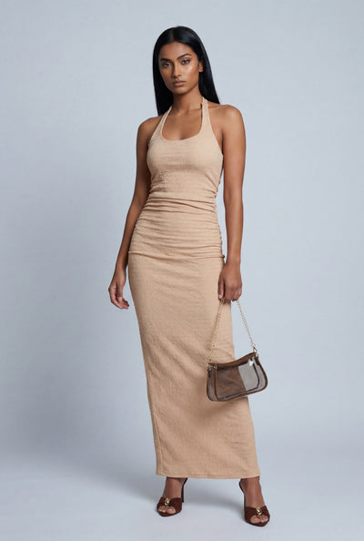 Ruched Halter Maxi Dress