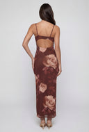 Floral Mesh Cowl Neck Maxi Dress