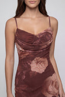 Floral Mesh Cowl Neck Maxi Dress