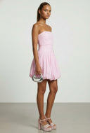 Strapless Poplin Bubble Hem Dress