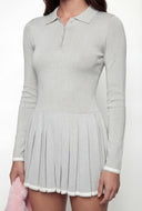 Natalia Pleated Contrast Trim Long Sleeve Polo Dress