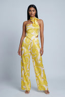 Madilynn Patterned Satin Crop Top with Scarf